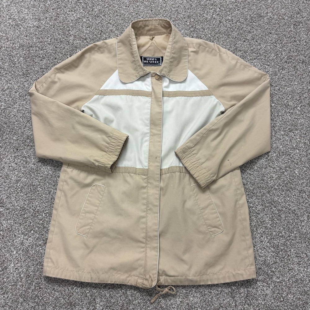 Vintage Windy Weather Coat Womens 10 Beige Twill Zip Front Collared Pockets